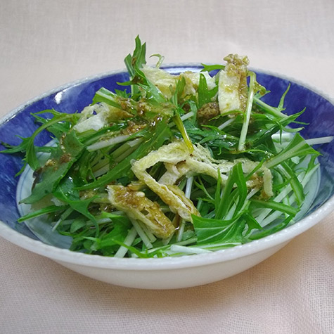 水菜と油あげのサラダ 亜麻仁ごまドレッシング