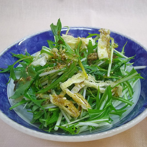水菜と油あげのサラダ 亜麻仁ごまドレッシング