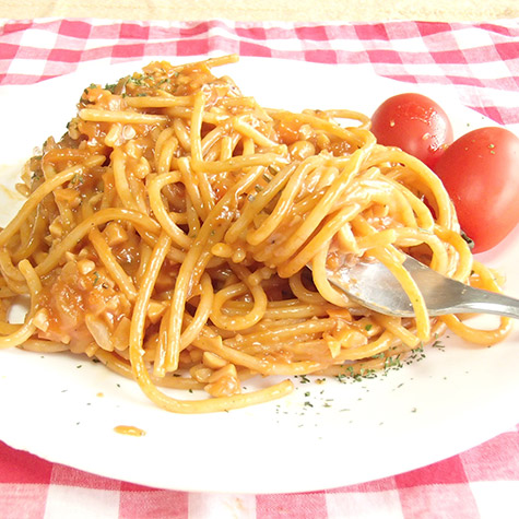 甘栗みたいな大豆のミートパスタ風